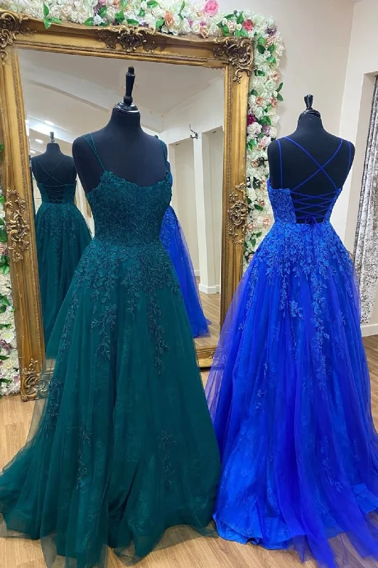 Cute Tulle Lace Long Prom Dress, A-Line Backless Evening Dress Tunics Practical durable
