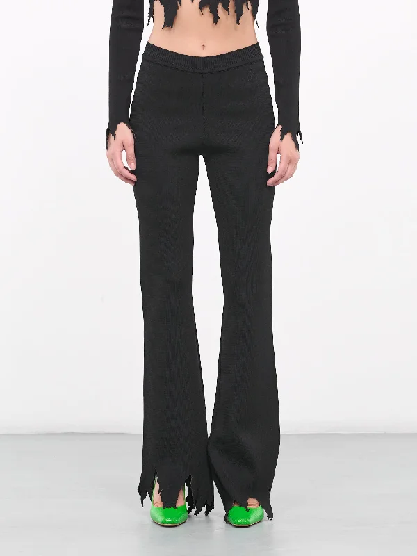 Laser-cut Knit Pants (KW1021-999-BLACK) Comfortable Wide-Leg Pants