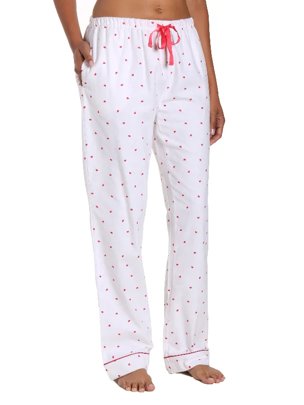 Womens 100% Cotton Flannel Lounge Pants - Little Hearts - White-Red Soft Sweatpants Style Womens 100% Cotton Flannel Lounge Pants - Little Hearts - White-Red Soft Sweatpants Style