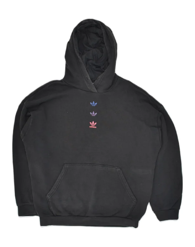 ADIDAS Womens Oversized Graphic Hoodie Jumper UK 14 Medium Navy Blue Hoodie with Half-Zip Sporty Casual