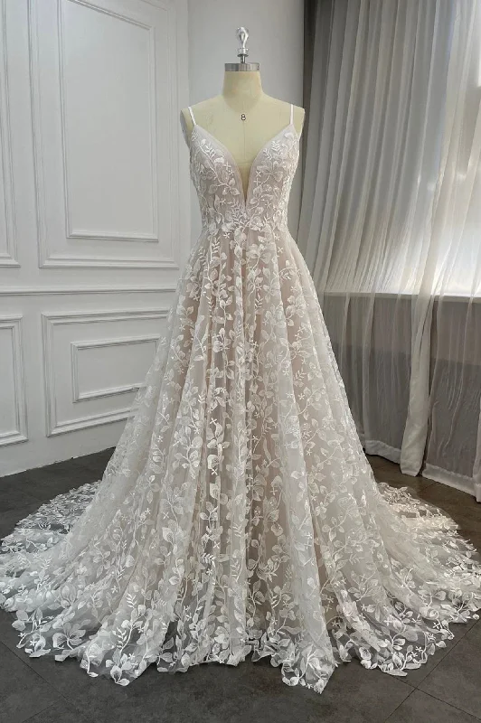 Elegant V-Neck Lace Long Prom Dresses, A-Line Evening Dresses Tunics Sophisticated sleek