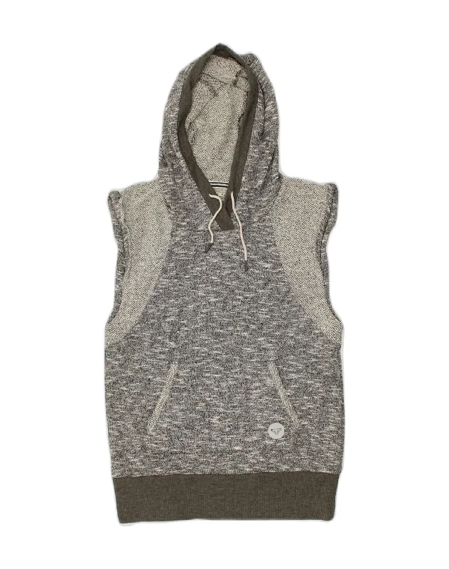 ROXY Womens Sleeveless Hoodie Jumper UK 6 XS Grey Cotton Hoodie with Elastic Cuffs Stretchable Comfortable ROXY Womens Sleeveless Hoodie Jumper UK 6 XS Grey Cotton Hoodie with Elastic Cuffs Stretchable Comfortable
