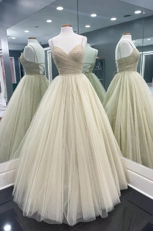 Cute Tulle Long A-Line Prom Dresses, Backless Formal Evening Dresses Tunics Designer luxury