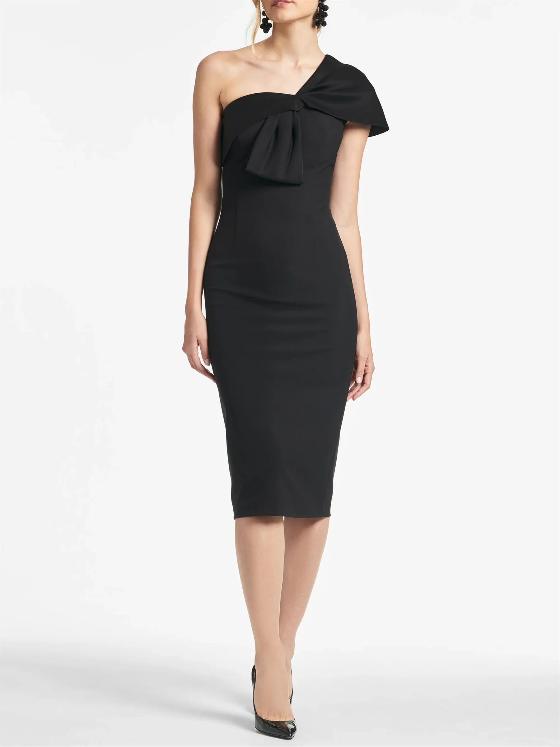 Slim fit/column style one shoulder tea length mother of the bride dress empire Waist empire