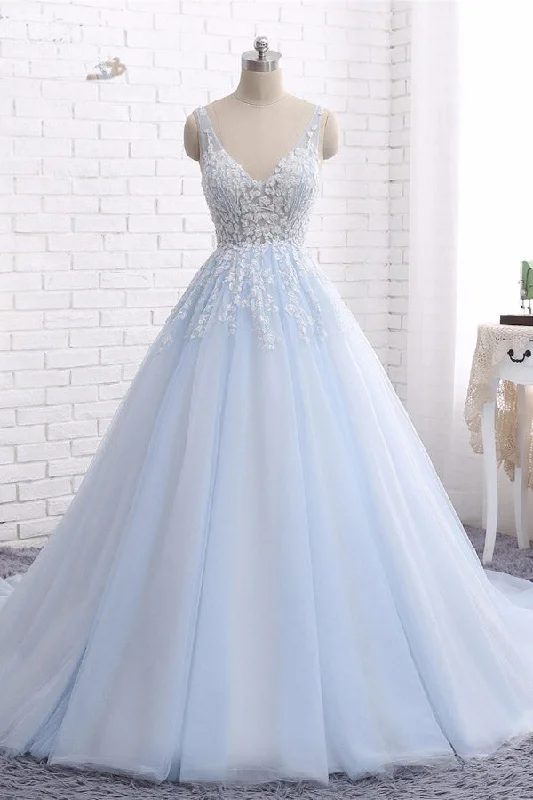 Chapel Train V Neck Sleeveless Backless Appliques Quinceanera Dresses Tunics Fashionable trendy