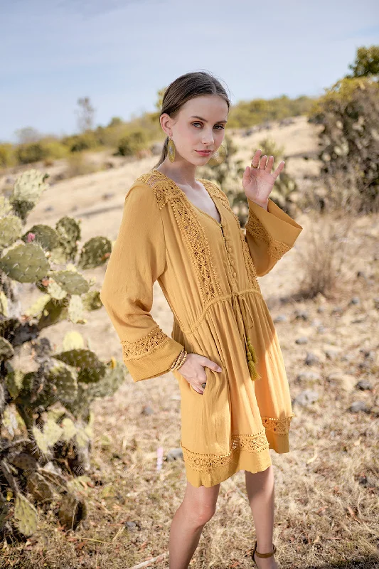 Adele Tunic Dress - Saffron Gold Tunics Practical easy-care
