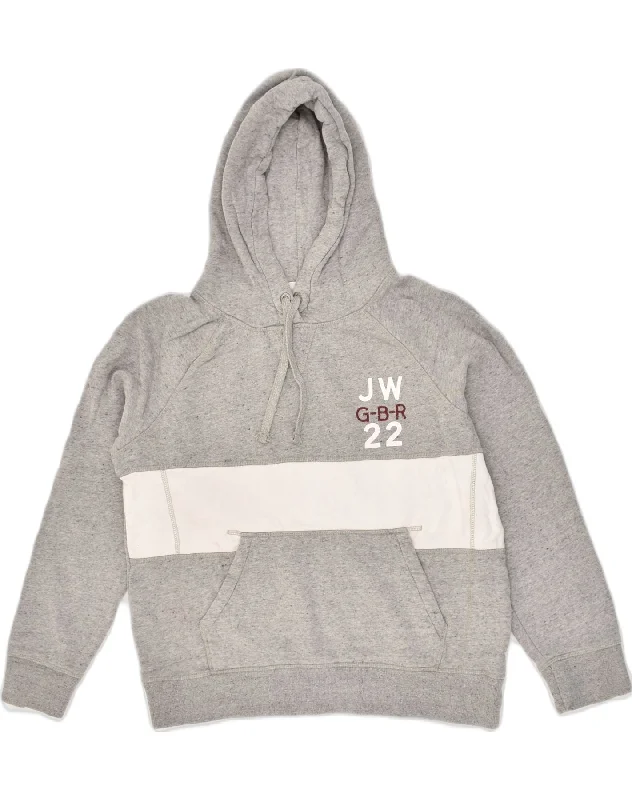 JACK WILLS Womens Graphic Hoodie Jumper UK 14 Large  Grey Striped Hoodie with Monochrome Minimalist Simple
