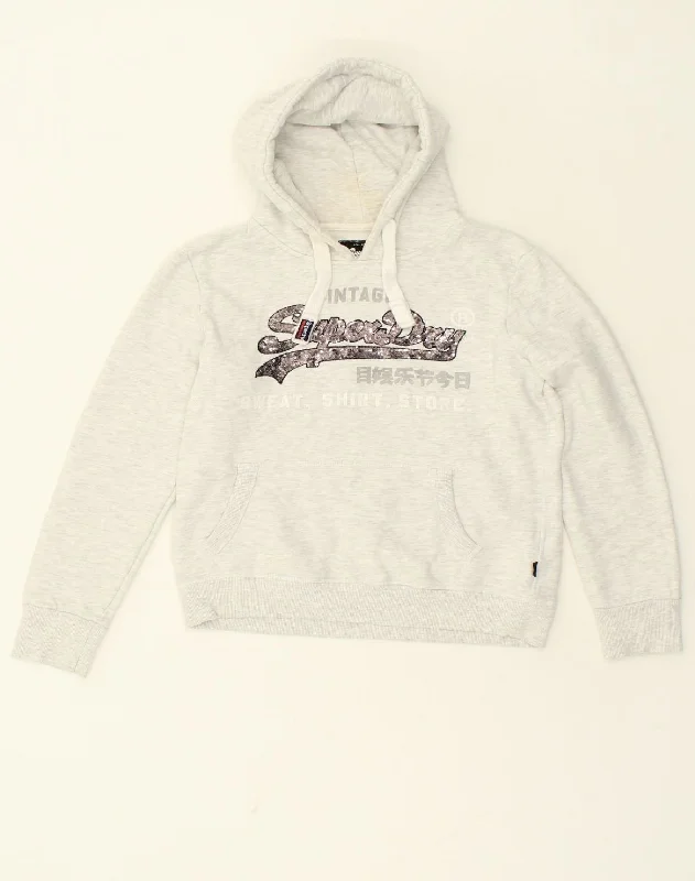 SUPERDRY Womens Graphic Hoodie Jumper UK 12 Medium  Grey Cotton Hoodie Sweatshirt Pullover