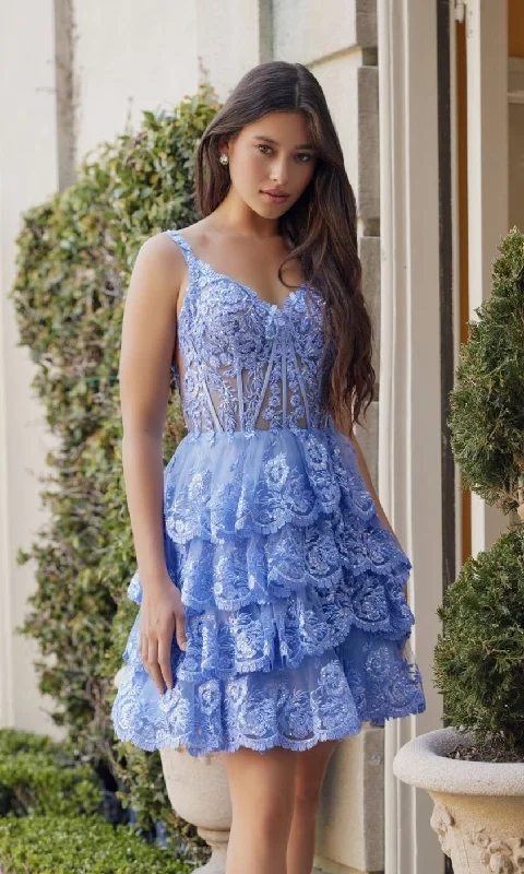 Short Ruffled Homecoming Dress: Nox Anabel R880 Tunics Top rated