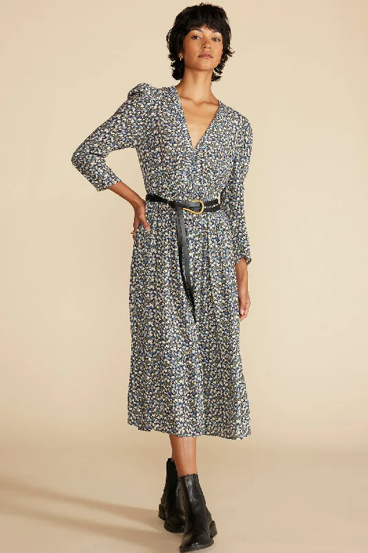 Danielle Puff Sleeve Dress - Rennes Sky Blue Floral Print Tunics Floral girly