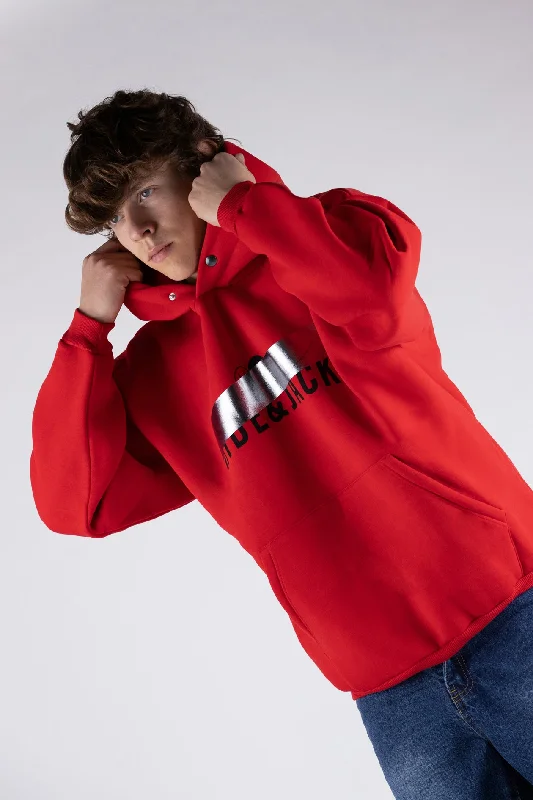 Hoodie Winter Red Hoodie with Contrast Stitching Detailed Premium