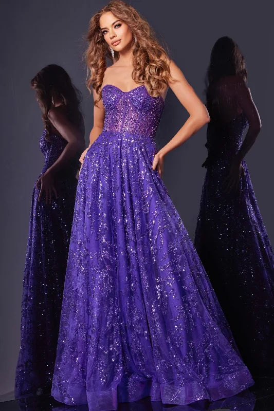 Jovani -37413 Strapless Sequin Corset Bodice A-Line Dress Tunics Lace romantic