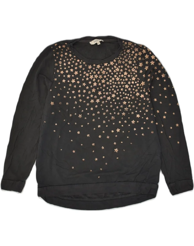 OASIS Womens Graphic Sweatshirt Jumper UK 14 Medium Black Spotted Viscose Zip Hoodie Drawstring Kangaroo Pocket OASIS Womens Graphic Sweatshirt Jumper UK 14 Medium Black Spotted Viscose Zip Hoodie Drawstring Kangaroo Pocket