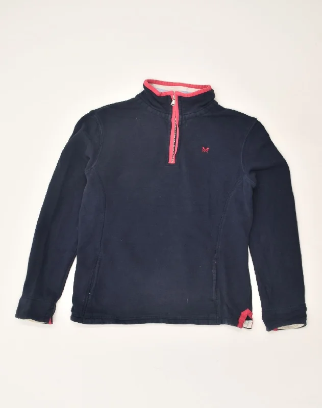 CREW Womens Zip Neck Sweatshirt Jumper UK 10 Small Navy Blue Cotton Hoodie with Hem Frayed Vintage Worn CREW Womens Zip Neck Sweatshirt Jumper UK 10 Small Navy Blue Cotton Hoodie with Hem Frayed Vintage Worn