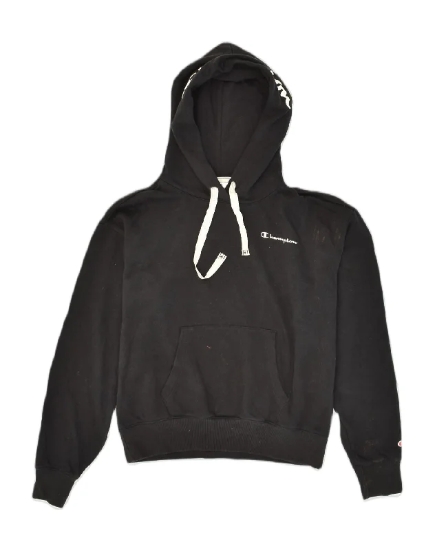 CHAMPION Womens Graphic Hoodie Jumper UK 14 Large Black Cotton Hoodie with Relaxed Fit Easy Casual CHAMPION Womens Graphic Hoodie Jumper UK 14 Large Black Cotton Hoodie with Relaxed Fit Easy Casual