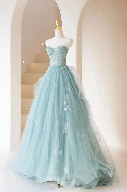Cute Tulle Strapless Long Prom Dress, A-Line Lace Formal Evening Dress Tunics Yoga stretchy