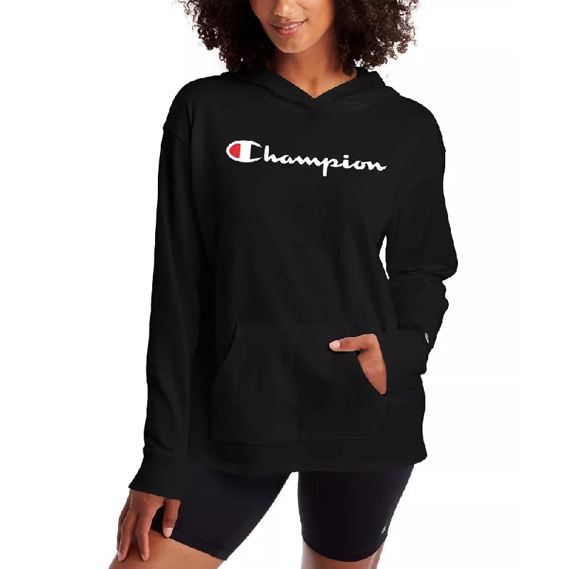 Champion Hoodie Femenino MIDDLEWEIGHT JERSEY HOODIE GRAPHIC BLACK Hoodie with Typography Text Message