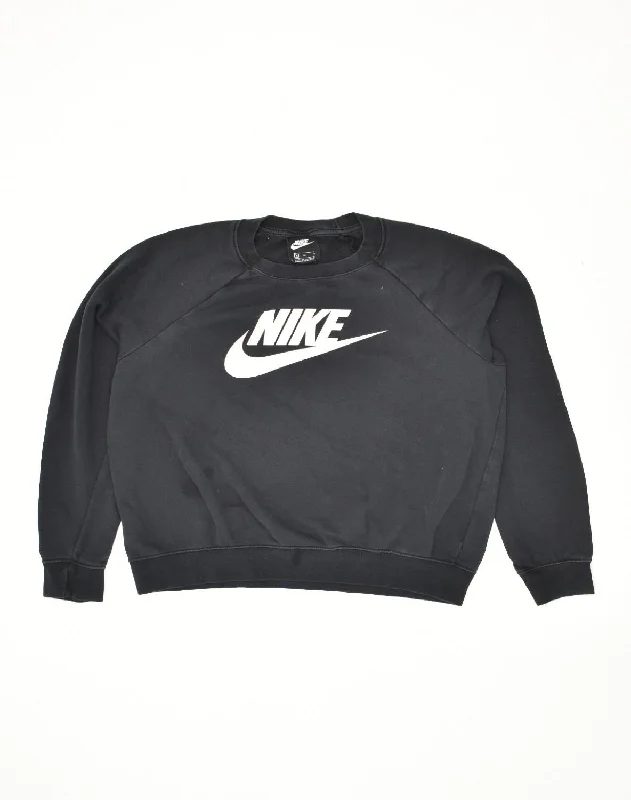 NIKE Womens Graphic Sweatshirt Jumper UK 12 Medium Black Cotton Hoodie with Zipper Placket Modern Functional NIKE Womens Graphic Sweatshirt Jumper UK 12 Medium Black Cotton Hoodie with Zipper Placket Modern Functional