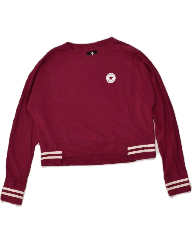 CONVERSE Womens Crop Sweatshirt Jumper UK 16 Large Purple Cotton Hoodie with Half-Zip Sporty Casual CONVERSE Womens Crop Sweatshirt Jumper UK 16 Large Purple Cotton Hoodie with Half-Zip Sporty Casual