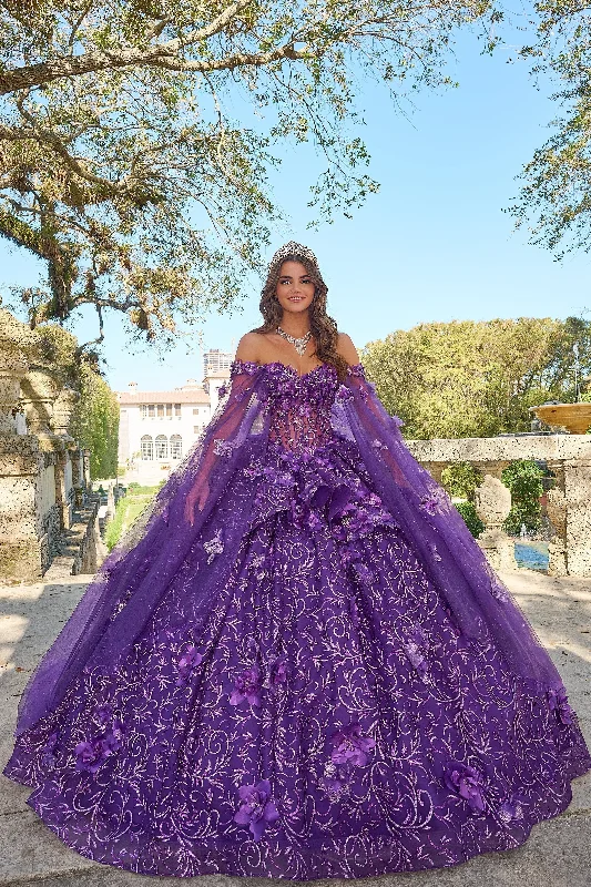3D Floral Cape Sleeve Quinceanera Dress by Amarra 54216 Halter Neckline Beach