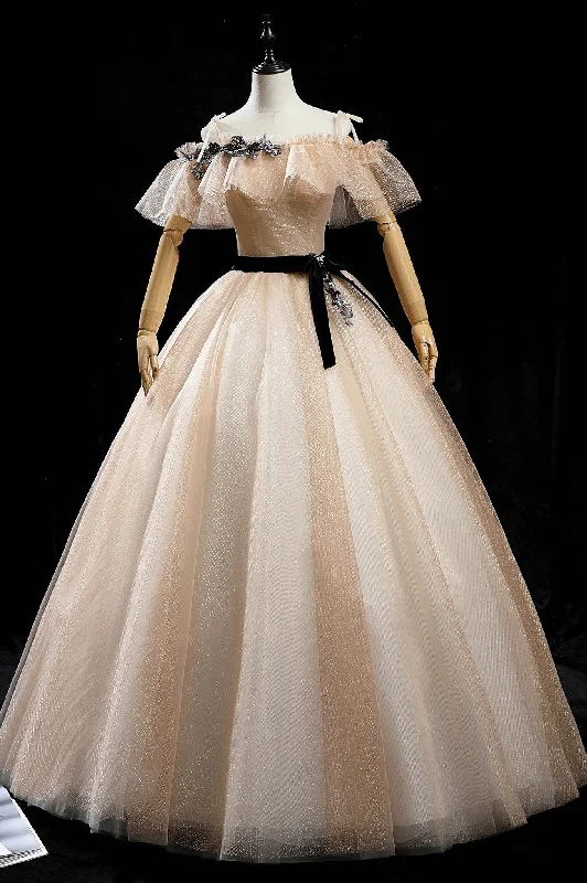 Champagne Tulle Long Prom Dresses, A-Line Princess Evening Dress Tunics Wedding white