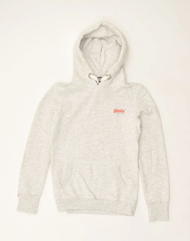 SUPERDRY Womens Hoodie Jumper UK 4 XS Grey Cotton Hoodie Sweatshirt Pullover