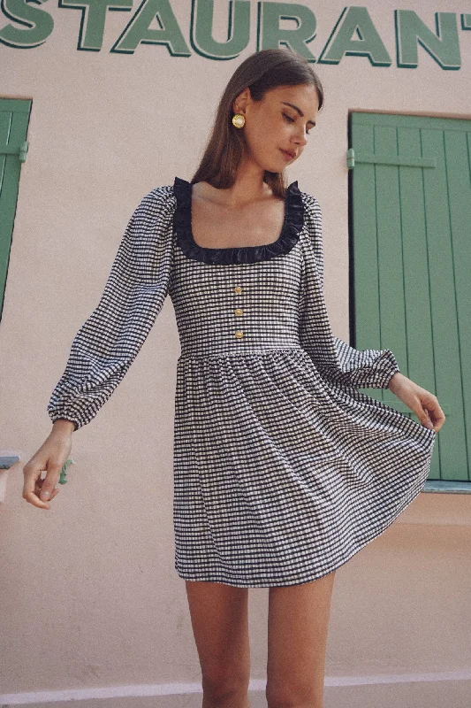 The Beatrice Ruffle Dress - French Gingham Pencil Office Professional