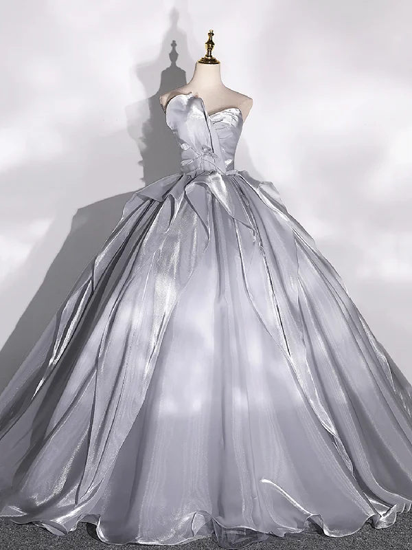 Gray Strapless Tulle Long Ball Gown, A-Line Evening Dress Formal Dress Tunics Velvet soft