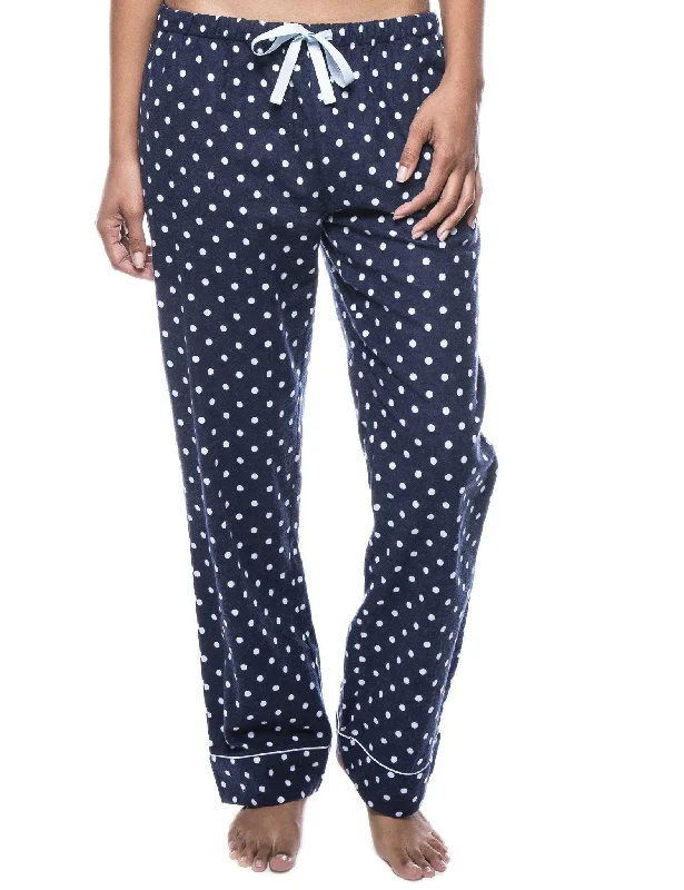 Womens 100% Cotton Flannel Lounge Pants - Dots Diva Dark Blue/Light Blue Classic Bootcut Trousers Womens 100% Cotton Flannel Lounge Pants - Dots Diva Dark Blue/Light Blue Classic Bootcut Trousers