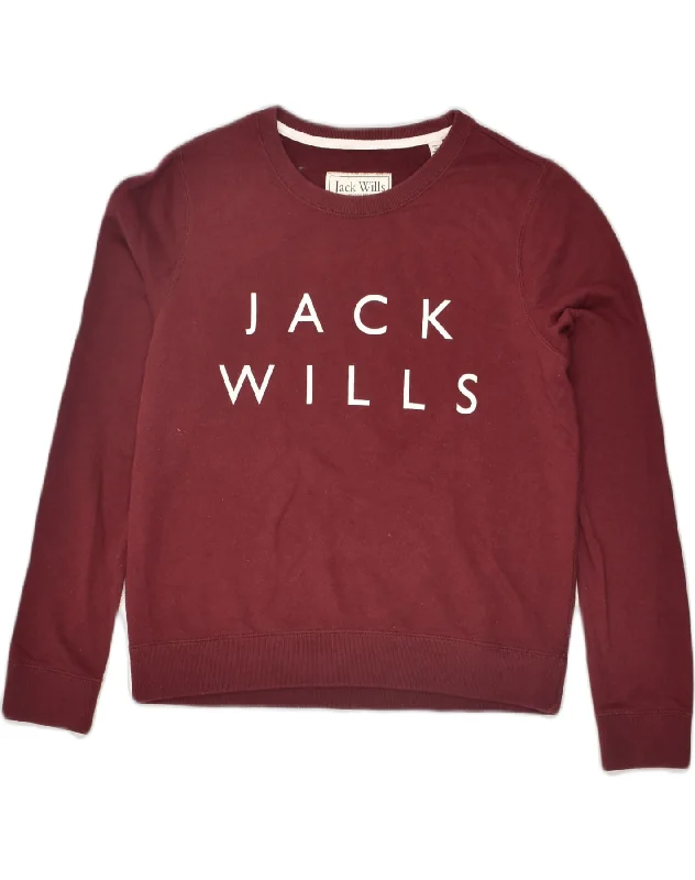 JACK WILLS Womens Graphic Sweatshirt Jumper UK 12 Medium Burgundy Cotton Hoodie with Batwing Sleeves Loose Dramatic JACK WILLS Womens Graphic Sweatshirt Jumper UK 12 Medium Burgundy Cotton Hoodie with Batwing Sleeves Loose Dramatic