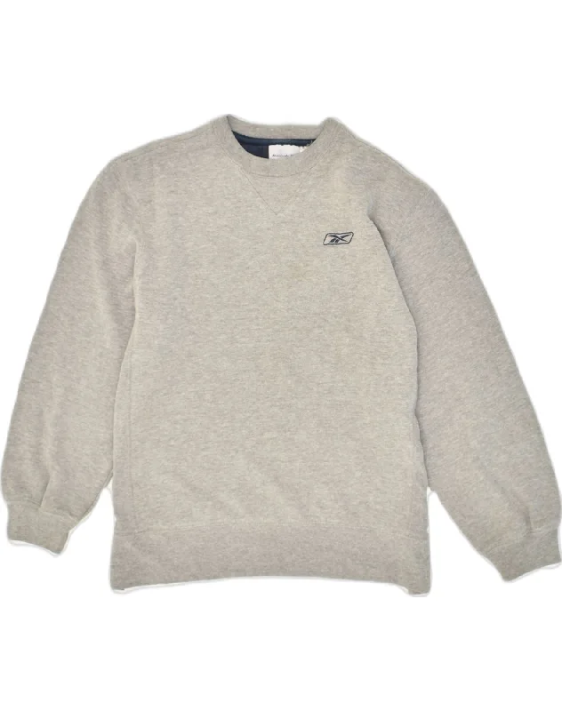 REEBOK Womens Sweatshirt Jumper UK 16 Large Grey Cotton Hoodie with Cropped Fit Short Trendy REEBOK Womens Sweatshirt Jumper UK 16 Large Grey Cotton Hoodie with Cropped Fit Short Trendy