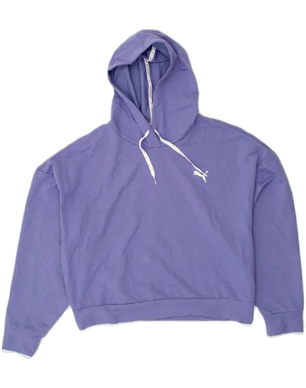 PUMA Womens Hoodie Jumper UK 18 XL Purple Polyester Hoodie with Side Slits Relaxed Casual