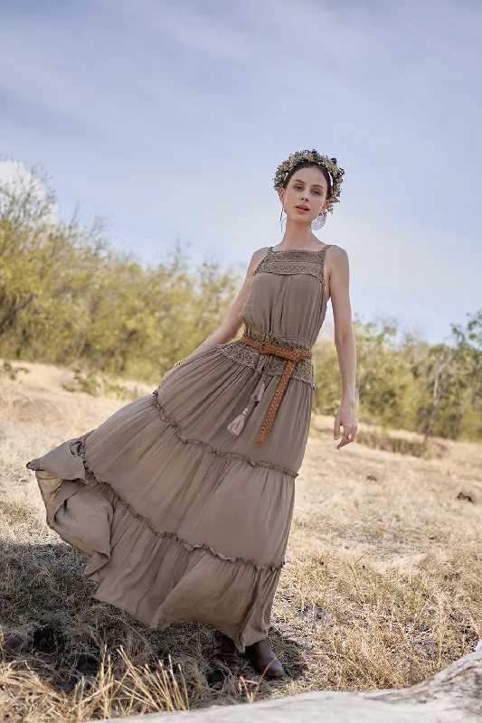Chloe Halter Maxi Frill Dress - Desert Sand Tunics Formal black
