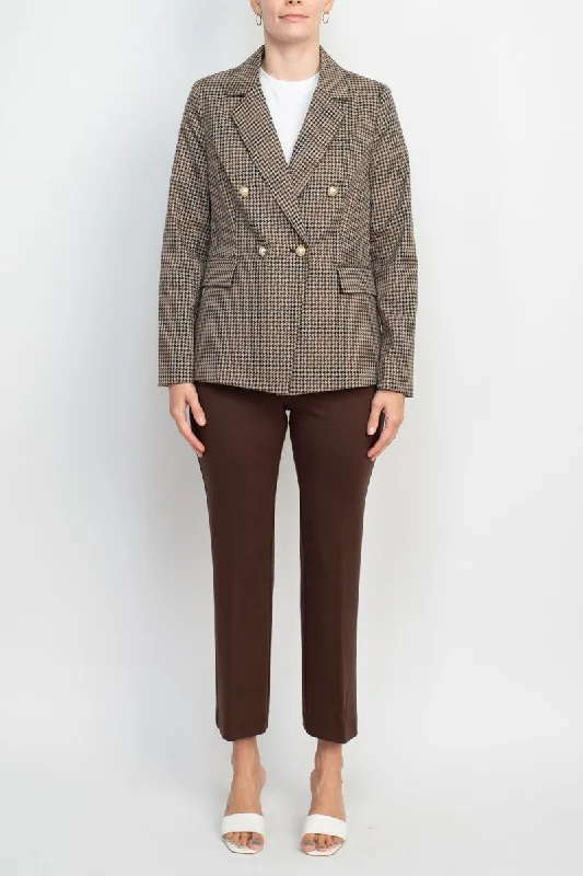 Nanette Lepore  Formal Houndstooth Jacket Mid Waist Straight Pant Suit Nylon Jacket Polyester Jacket Spandex Jacket