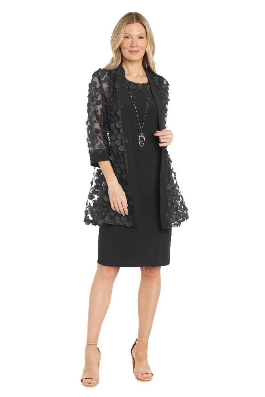 R&M Richards 1816 Short Mother of the Bride 3D Floral Print Jacket Dress Welt Pockets Slit Pockets Flap Pockets