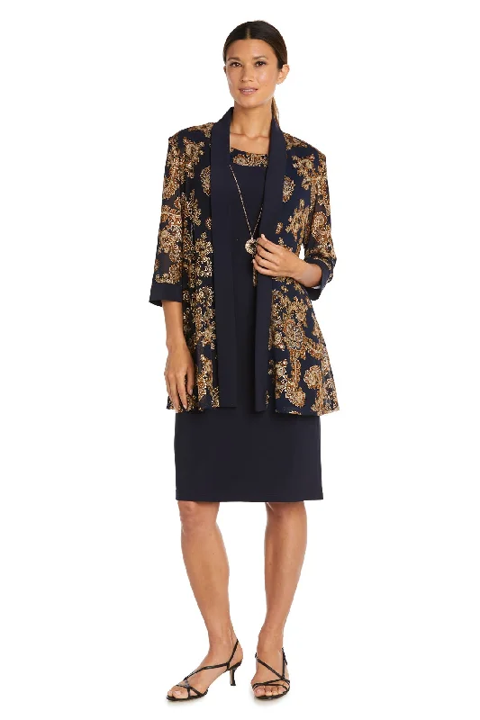 R&M Richards 9033P Printed Short Two Pice Jacket Petite Dress Welt Pockets Slit Pockets Flap Pockets