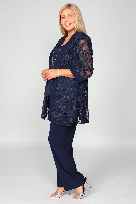Navy 14P R&M Richards 5012P Formal Jacket Petite Pant Suit Sale Print Jacket Jacquard Jacket Patchwork Jacket