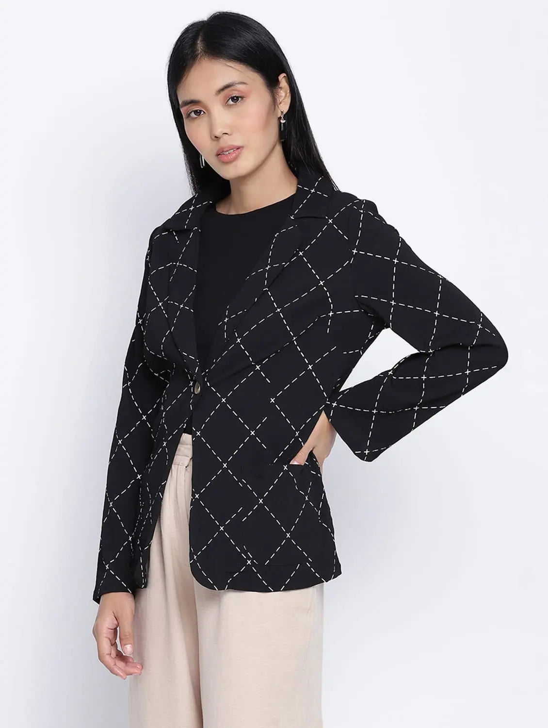 Smasher Fling Black Check Pattern Women Blazer Jacket Fleece Jacket Down Jacket Parka