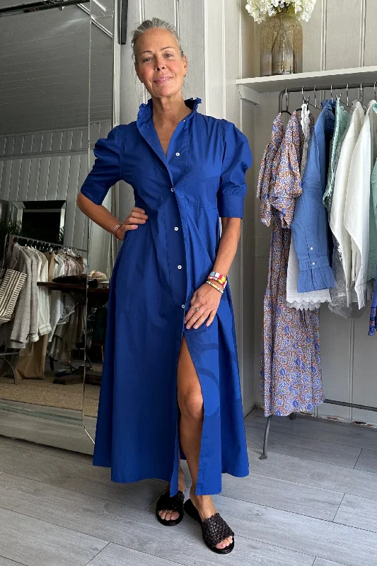 THIERRY COLSON VENETIA DRESS PLAIN POPLIN INDIGO