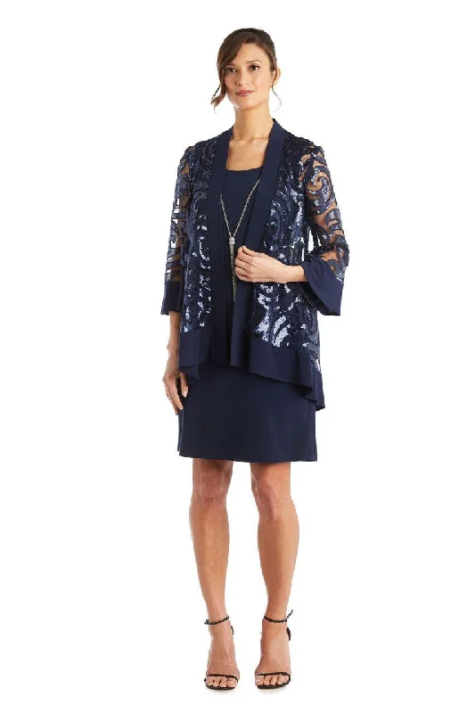 R&M Richards 2342 Short Cocktail Jacket Piece Dress Chenille Fabric Brocade Fabric Lace Fabric