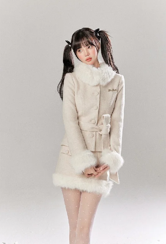 Furry Wool Tweed Jacket/Short Skirt TBI0045 Plaid Jacket Tartan Jacket Houndstooth Jacket