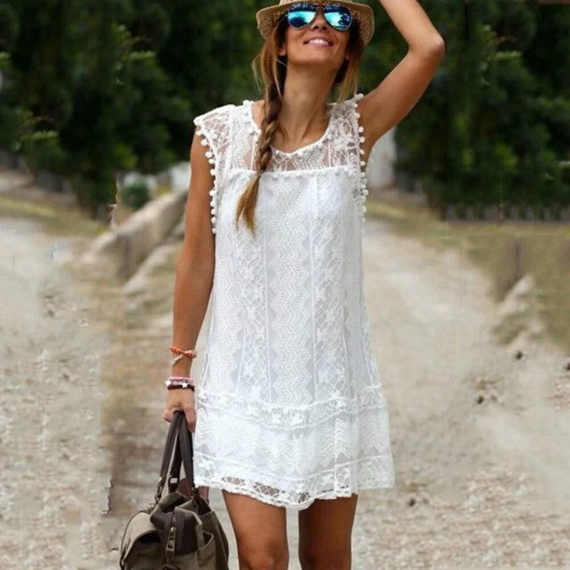 2017 New Fashion Summer Dress Lace Dress Elegant Hollow Sleeveless Patchwork Women Mini Pencil Dress