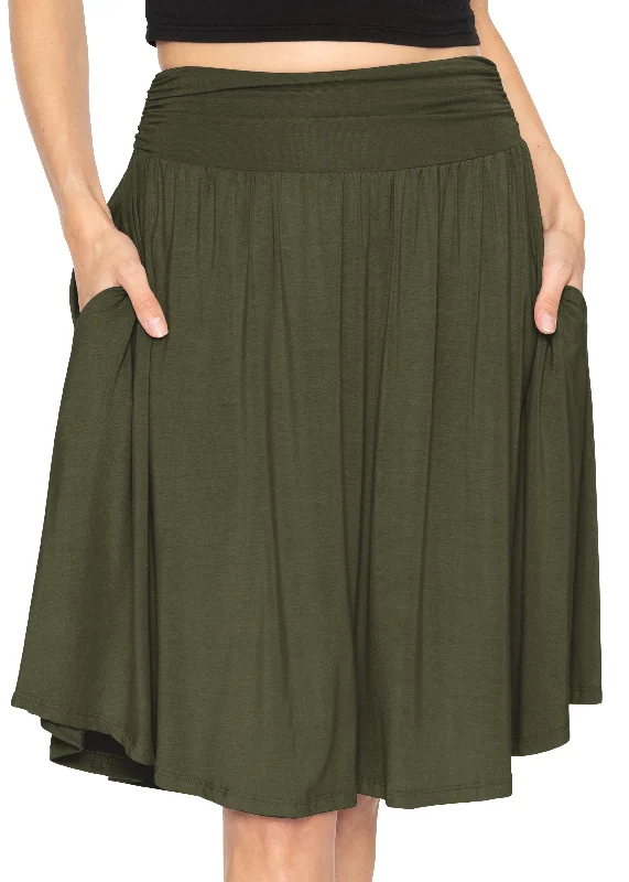 Women's and Plus Size Scoop Hem Flare Pocket Skirt denim skirt trendy