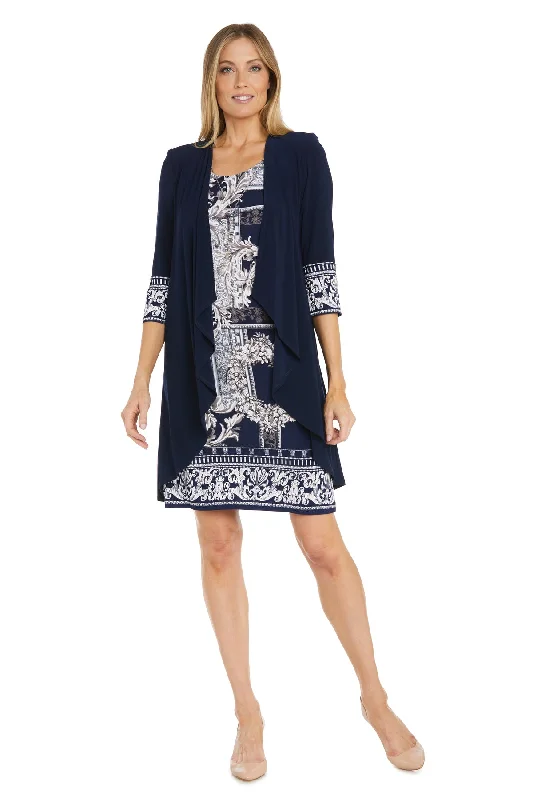 R&M Richards 1687 Mother of the Bride Short Printed Jacket Dress Belted Jacket Elasticated Jacket Padded Jacket