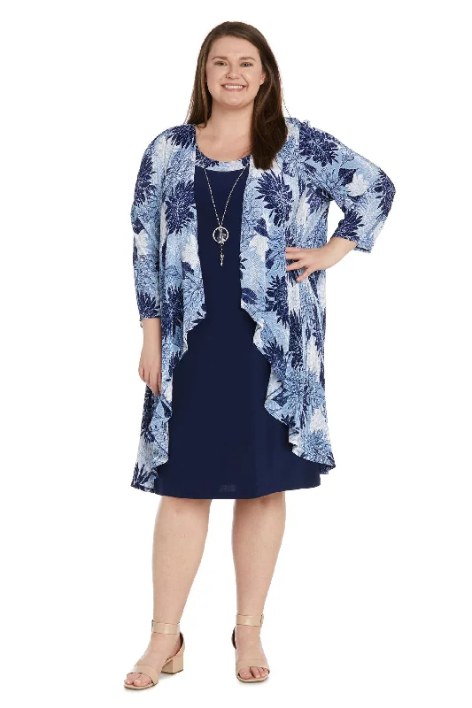 R&M Richards 1089W Short Printed Plus Size Jacket Dress Ribbed Jacket Pleated Jacket Ruffled Jacket