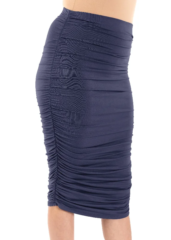 Premium Stretch High Waist Midi Skirt with Side Ruching cashmere skirt soft