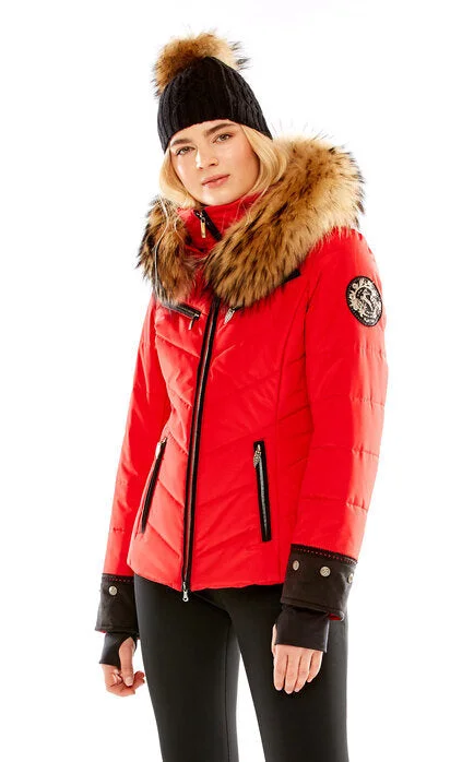 M. Miller SK2624 Christina Red Quilted Jacket With Natural Finn Raccoon FW24 Fitted Jacket Loose Jacket Oversized Jacket