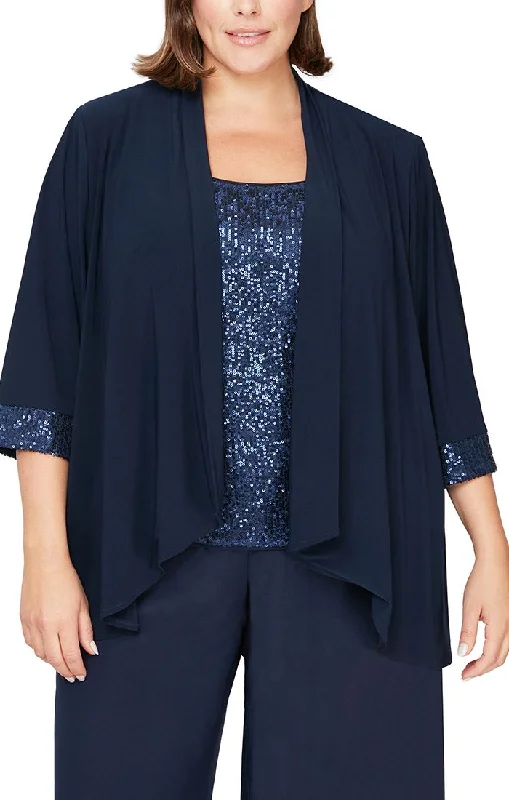 Alex Evenings 8496681 Long Sleeve Twinset Jacket Sale A-Line Jacket Boat Neck Shawl Collar