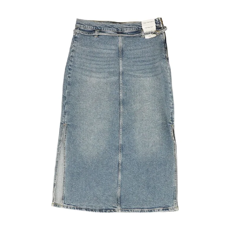 Blue Solid Midi Skirt corduroy skirt cozy