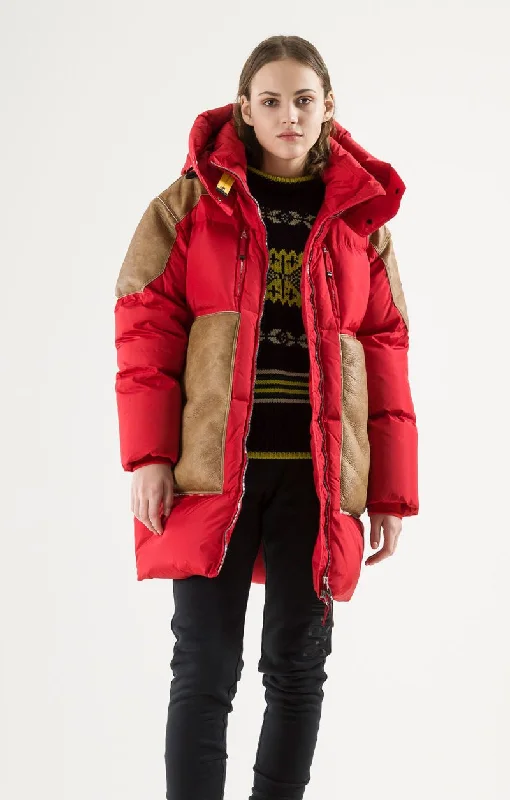 Parajumpers Carolina Women's Winter Jacket Red Hoodie Zip-Up Jacket Button-Up Jacket